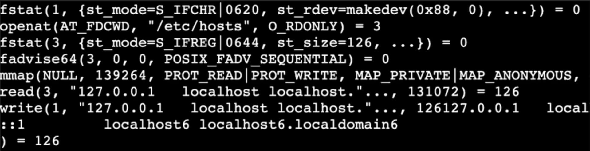Code block showing strace output