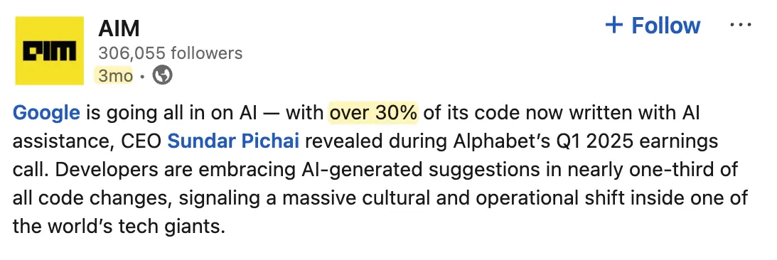 Post comparing code generation and review volume 2