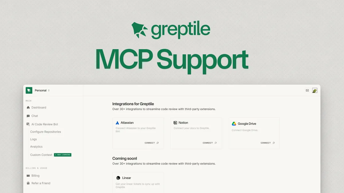 Greptile MCP integration with Jira, Notion, and Google Docs