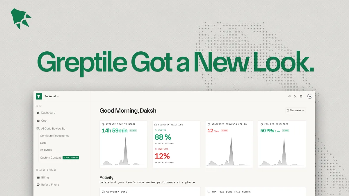 Greptile redesigned web app interface