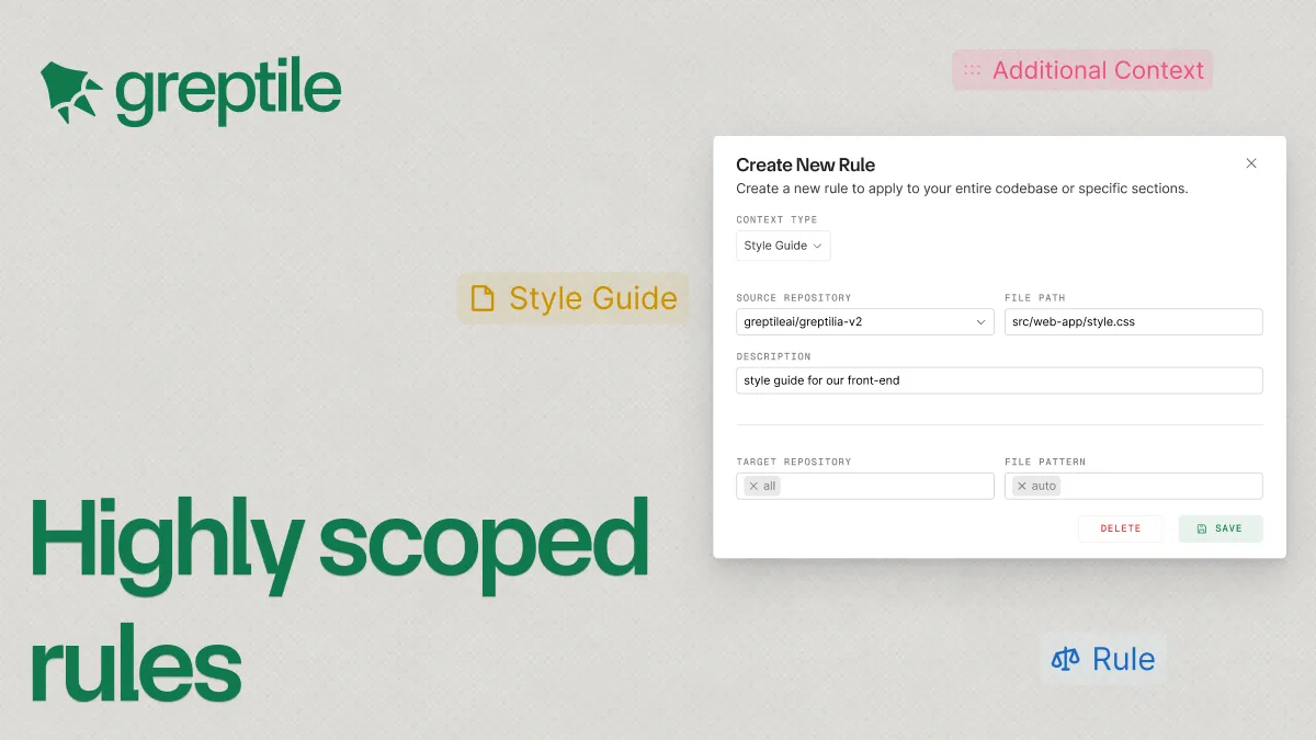 Greptile scoped code review rules configuration