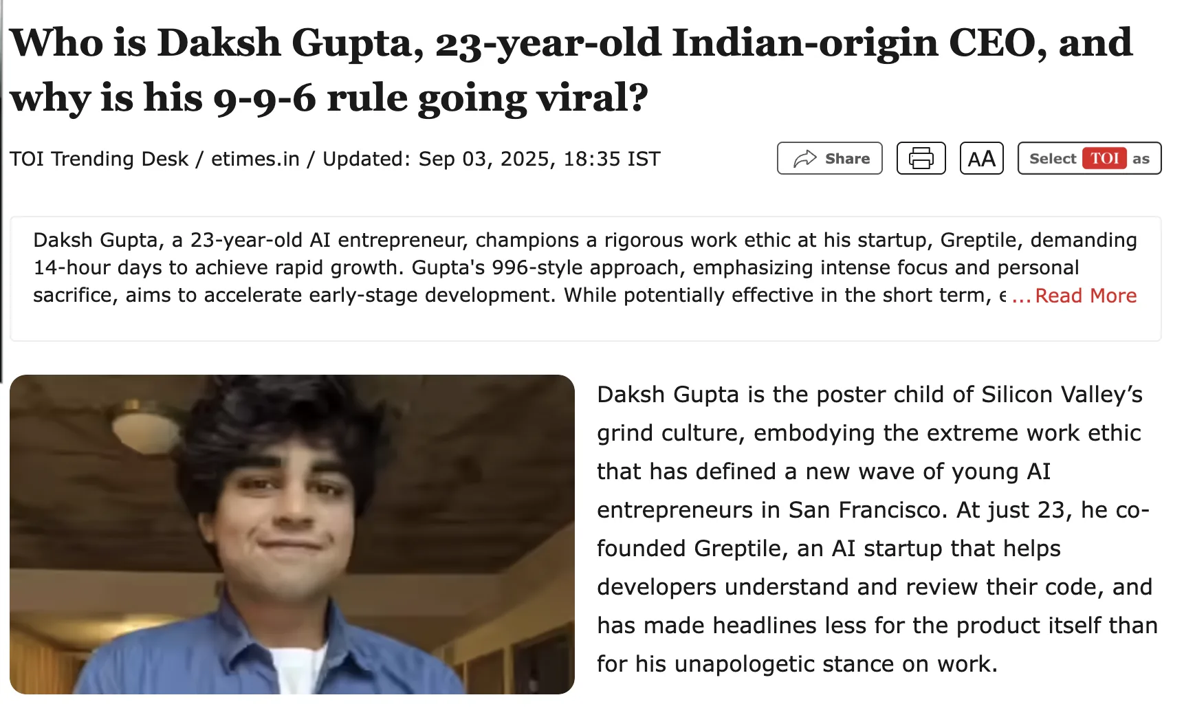 Times of India coverage